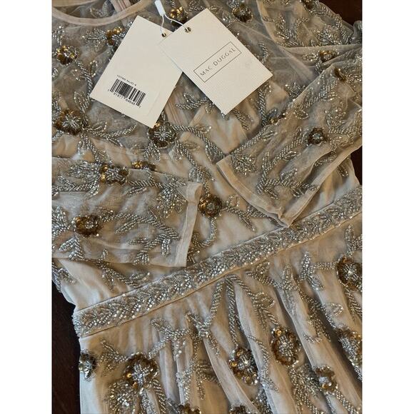 Mac Duggal BEADED ILLUSION A-LINE COCKTAIL Evening Wedding Gown Midi DRESS 4 S - Picture 7 of 13